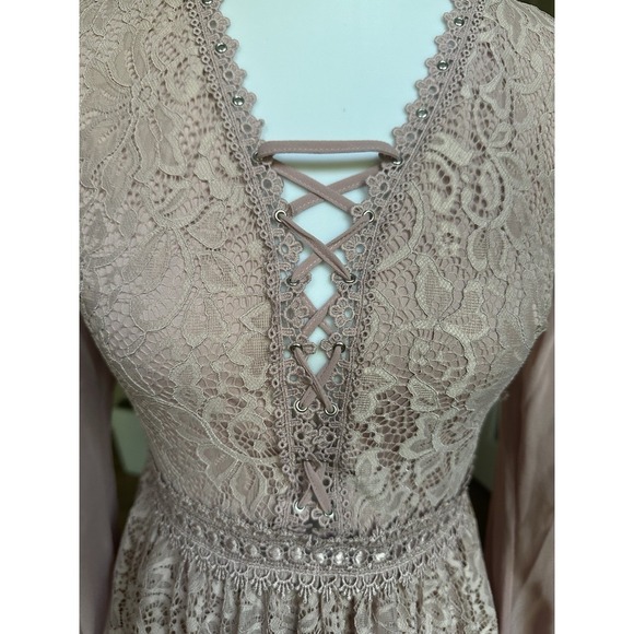 Topshop Lace Detail Mini Tie Dress Women's Size 4 - Picture 3 of 8